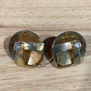 Alice Screw Back Earrings Womens OS Two Tone Geometric Rhinestone MCM Vintage